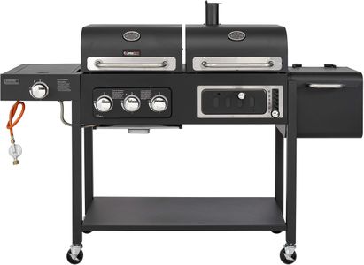 CosmoGrill Hybrid 4-Burner BBQ – Dual Fuel Gas & Charcoal Grill with Smoker, Thermometer, Warming Rack