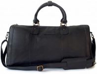 ROVIER Leather Duffle Bags for Men | Genuine Full-Grain Bovine Travel Holdall | MILAN | Mens Weekender with Shoe Compartment | Overnight Carry | Handcrafted in Bolivia | Onyx
