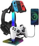 VCOM RGB Gaming Headphones Stand with 10 Light Modes, Controller Holder with 2 USB Ports, PC Gaming Accessories for Desk, Universal Storage Organizer Headpsets/Xbox PS5 Controller/Switch/Mobile Phone