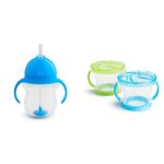 Munchkin Any Angle Click Lock Weighted Straw Trainer Cup, 7 Oz, 1 Pack, Blue & Snack Catcher, 2 Pack, Blue/Green