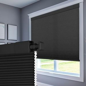 Boolegon No Drill Blinds for Indoor Windows Half Blackout Cellular Shades Cordless No Tools Honeycomb Pull Down Blinds Easy Install No Screws Cellular Blinds for Door, Home, Black