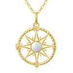 SISGEM 9 ct Gold Compass Necklace, Solid Yellow Gold Compass Pendant Chain Necklace with Opal, for Her Mum Sister Friends, 16"+1"+1"