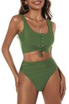 Vozobi Women's High Waisted Bikini Sets Scoop Neck Swimsuit Cheeky Thong Bottom Two Pieces Bathing Suit Pool Beach Set Army Green