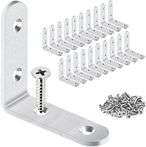 LuckIn 20-Pack Corner Brace 2.5" x 2.5", Heavy Duty Brushed Stainless Steel Thick L Brackets, Joint Right Angle Brackets with Screws for Wood Tables, Dressers, Chairs and Shelves