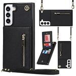 YSNZAQ Cute Crossbody Lanyard Magnetic Stand Case with Card Holder Adjustable Detachable Neck Strap Cover for Samsung Galaxy S21 FE 5G ZYXK Black