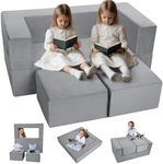 MeMoreCool Modular Kids Play Couch Sofa – Soft Convertible Toddler Couch, Grey Fold-Out Plush Foam Chair for Kids’ Playroom Fun