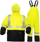 HAOKAISEN Rain Suits for Men Women Waterproof Heavy Duty Raincoat Fishing Rain Gear Jacket and Pants Hideaway Hood, Fluorescent, Small