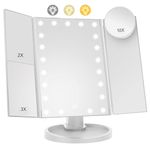 Lighted Makeup Mirror with 22 LED Lights, Dual Power Supply 1x/2x/3x/10x Magnifying Touch Screen Dimmable Mirror, 180 Degree Adjustable Angle, Travel Cosmetic Mirror - White