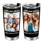 Personalized Tumblers with Picture Text - Custom Double Side Print Stainless Steel Travel Tumbler Insulated 20 Oz, Personalized Gifts for Fathers Day, Anniversary, Birthday Gifts for Dad, Mom, Friend