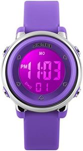 Kids Digital Watch Outdoor Sports 50M Waterproof Electronic Watches Alarm Clock 12/24 H Stopwatch Calendar Boy Girl Wristwatch, Purple Silver, Digital