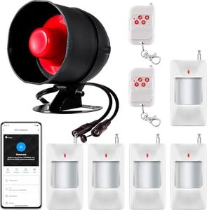 WiFi House Alarm Systems, 120dB Home Alarm System with Free Notification APP Control, Remote Control and Motion Sensor, WiFi Siren for Shed Garage Alarm