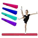 Balance Beam, 7FT Folding Gymnastic Beam with Carry Handle, Faux Suede Cover & Solid Wood Base, Anti-Slip Floor Beam for Kids Toddlers Beginners Competition Style (Pink)