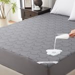 King Size 100% Waterproof Mattress Protector, Mattress Pad Cover 3D Air Fabric, Noiseless & Breathable Mattress Pad Fitted Style with Stretchable Pockets,Ultra Soft & Machine Washable (Carbon Gray)