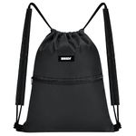 WANDF Drawstring Backpack with Shoulder Pads Sports Gym Bag Water Resistant Sackpack String Bag Cinch Bag for Women Men (Black)