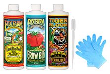 Fox Farm FOXFARM Nutrient Hydro Trio Formula (Tiger Bloom Grow Big Hydro Big Bloom) + Pipette & THCiTY Lightning Gloves - 1 PT Pint Each