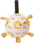 Dog Toys Soccer Ball with Straps, Cute Puppy Interactive Dog Toys for Tug of War, Durable Dog Balls with Inflator, Puppy Birthday Gifts for Small Medium Breed Dog Water Toy Indoor & Outdoor