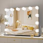 Large Makeup Mirror with Lights, Vanity Mirror with Lights, Smart Touch Dimmable 3-Color Light, Memory Function, 10X Magnifying Glass, 72×54.2cm, Black