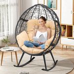 YITAHOME Wicker Rocking Egg Chair, Outdoor Patio Rocking Chair with 5.9in Thick Cushion, 250lb Capacity, Anti-Slip, All-Weather Resilient Egg Lounger Chair for Indoor & Outdoor, Beige