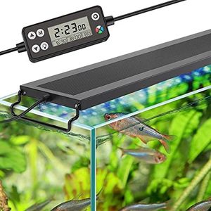 hygger Auto On Off LED Aquarium Light, Full Spectrum Fish Tank Light with LCD Monitor, 24/7 Lighting Cycle, 7 Colors, Adjustable Timer, IP68 Waterproof, 3 Modes for 12"-18" Freshwater Planted Tank