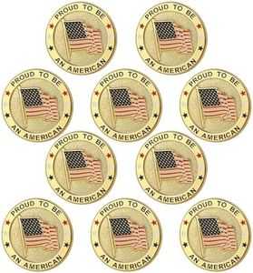 10 Pack Round American Flag Pin- Pround to Be An American Pin, Gold US Lapel Pin for Memorial Day, Flag Day, Independence Day
