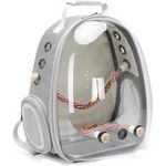 Bird Traval Carrier Cage, Clear Space Capsule Astronaut Backpack to Carry Parakeet Cockatiel Parrot with Metal Tray Wood Perch, Vet Transport School Bag