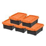 IRIS USA 11.4 L (3 Gallon) Lockable Storage Totes with Lids, 5 Pack, Heavy-Duty Stackable Containers, Garage Organizing Bins Moving Tubs, Rugged Sturdy Equipment Utility Box - Black/Orange