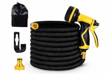 Expandable Telescopic Garden Hose 25FT with 10 Spray Patterns Nozzle |Flexible Water Hose Pipe with 3/4 Inch & 1/2 Inch Fittings, Brass Connectors, Leak Proof & Kink Free for Car Washing |Black&Yellow