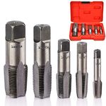 5 Piece NPT Thread Forming Taps, Pipe Taps Set, High-Speed Steel Drill Bits for Cleaning or Re-Thread Damaged or Jam Pipe Threads, Size 1/8", 1/4", 3/8", 1/2", 3/4"