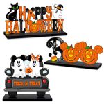 3 Pcs Halloween Mouse Shaped Cute Ghost Table Sign Decor, Happy Halloween Boo Wooden Signs, Pumpkin Rustic Wood Centerpiece Tabletop Ornament for Holiday Tiered Tray Halloween Party Decorations