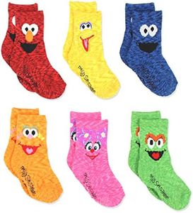 Sesame Street Elmo Boys Girls Multi Pack Crew Socks with Grippers (12-24 Months, Abby Zoe 6 pk)