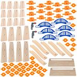 ORBRIUM 90 Pcs Ultimate Elevated Wooden Railway Construction Set Compatible with Thomas, Brio, IKEA, Imaginarium, Melissa & Doug Wooden Railway