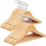 SONGMICS Children's Wooden Hangers 20-Pack, Solid Wood Kid's Clothes Hanger, Swivel Hooks, Natural and Silver UCRW06NL