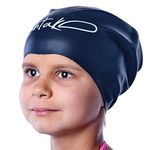 Swim Caps Kids Long Hair - Swimming Cap for Girls Boys Kids Teens with Long Curly Hair Braids Dreadlocks - 100% Silicone Hypoallergenic Waterproof Swim Hat (S, Black)