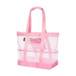 Vulken 38L Large Mesh Beach Bag for Women and Men, Pink Beach Bags and Totes with Zipper 9 Pockets for Travel, Swimming Gym, and Shopping