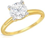 MAX + STONE 2 Carat Round Cubic Zirconia Solitaire Engagement Ring for Women | 14k Gold Engagement Rings | Simulated Diamond Ring | Real Gold CZ Engagement Rings, 5.5, Metal, Cubic Zirconia