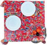 The Fern Trail Mexican Oilcloth Tablecloth - Vinyl Tablecloths | Outdoor Tablecloth | Plastic Tablecloth | Splat Mat | Waterproof Mat | Hules para Mesa (Aztec Red, Rectangle (84 x 48))