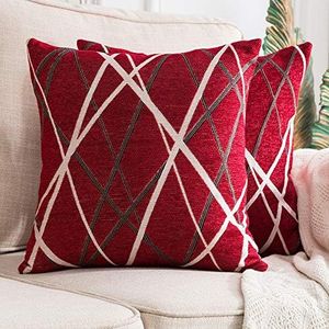 MIULEE Pack of 2 Decorative Throw Pillow Covers Christmas Woven Textured Chenille Cozy Modern Concise Soft Red Square Cushion Shams for Bedroom Sofa Car 18 x 18 Inch