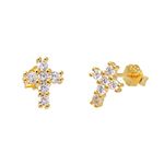 Joseph Brothers Sterling Silver Tiny Cross Earrings for Women, Golden Cubic Zirconia Studs