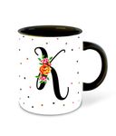 DecorVecor - Letter K Name Initial Alphabet Inspiration Printed Black Inner Ceramic Coffee Mug - Birthday | Anniversary | Best Gift | Hobby (Multi 11)