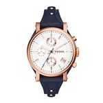 Fossil Women's Original Boyfriend Quartz Stainless Steel and Leather Chronograph Watch, Color: Rose Gold, Navy (Model: ES3838)