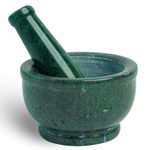 Zig Zag 4 Inch Natural Granite Marble Mortar and Pestle Set Solid Green Stone Marble Grinder for Guacamole, Herbs, Spices, Medicine