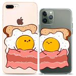 Cavka Matching Couple Cases Compatible for iPhone 14 13 Pro Max 12 Mini 11 Xs 6s 8 Plus 7 Xr 10 SE 5 Eggs Flexible Bacon Toast Funny Sandwich Slim fit Cute Pair Soft Friends Clear Cover Print Design