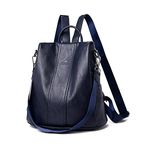 NICOLE & DORIS Anti-theft Backpack Women's Fashion Backpacks PU Leather Causal Daypack Ladies Backpack Shoulder Bags Waterproof Backpack for Work School Travel Shopping Dark Blue