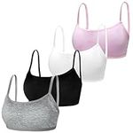 Young Girls Bras Cotton Teenage Underwear Removable Chest Pad Sports Training Bra Crop Tops for 7-12 Years Girls- 4 Pieces/4 Set