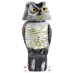 Owl Decoy, Ohuhu Lifelike Owl Decoy to Scare Birds Away with 3 Different Tweets & Rotating Head, Weatherproof for Yard, Garden, Patio