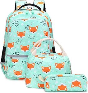 Cinlegar Zaino per la scuola Zaino per bambini Set di zaini per la scuola con borsa per il pranzo e astuccio per la scuola materna leggera Bookbag elementare (Volpe Verde)