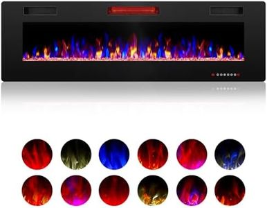 ZAFRO 60" Electric Fireplace with Remote Ultra-Thin & Quiet Wall-Mounted Recessed Heater, Adjustable 12-Color Flame, Brightness & Speed