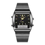 Liebig Stainless Steel Quartz Watch, Men Watches Analog Quartz Watch for Gentleman Business Stainless Steel Classics Watch Day and Date, Black Dial Black Band, L1039BKBK