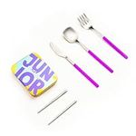 Outlery | Kids School Lunch Cutlery Set | Fun Utensils for Boys and Girls | Hygienic Stainless Steel - Durable and Easy to Clean | Includes Pocket-Sized Case | Purple