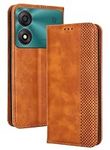 RankOne Wallet Case for ZTE Blade A34 (6.6 Inches), Magnetic Leather Case Brown